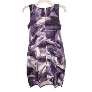 Marla Wynne Small Dress, Purple White Abstract Swirl Print, Stretch, Pockets